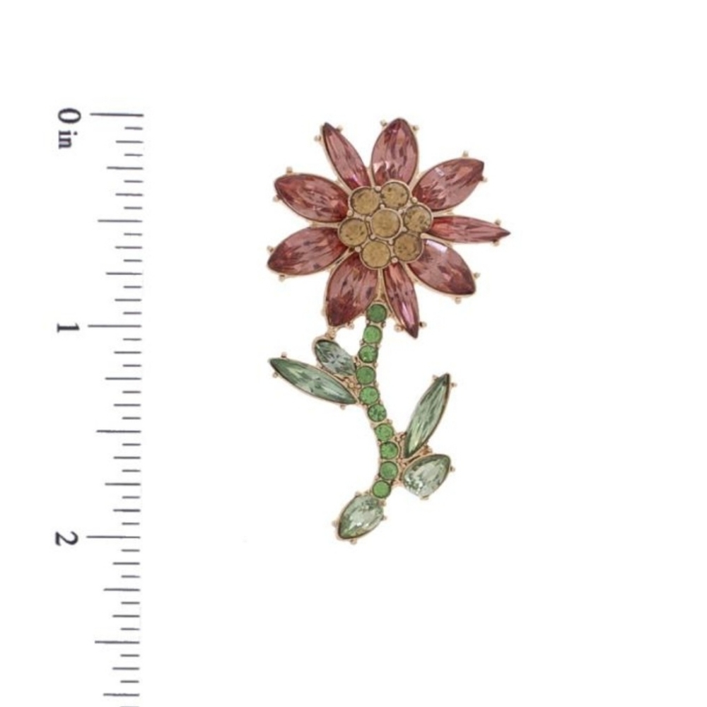 Pink and purple rhinestone flowers, stem, leaves Goldtone pierced dazzling NWT - Picture 5 of 8